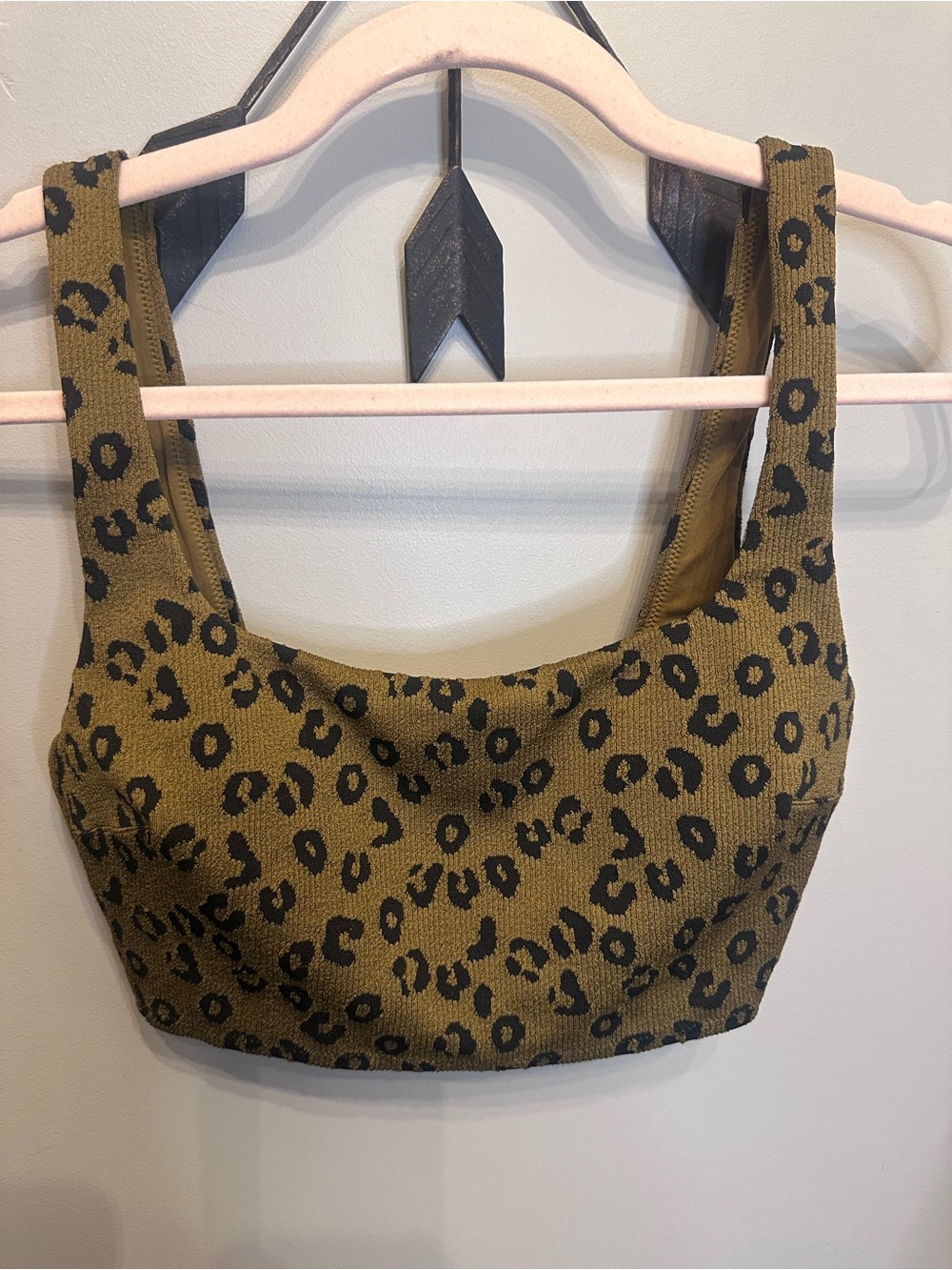 aerie Olive Leopard Scoop Bikini Top